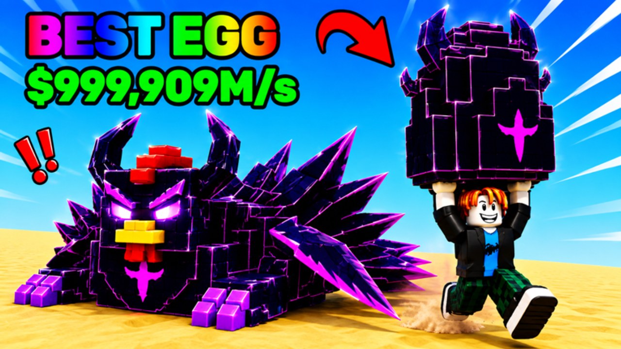 A player carries a giant horned purple chicken across the sand while the matching Guard sits nearby in Steal a Chicken.